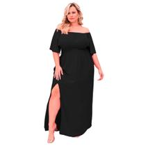 Vestido Tamanho Grande Ciganhinha Com Fenda Lateral Plus Size Manga Godê