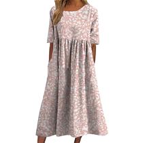 Vestido TBILILO Boho com estampa floral de verão para mulheres de comprimento médio Vestido TBILILO Boho com estampa floral de verão para mulheres de comprimento médio