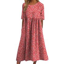Vestido TBILILO Casual Floral Boho Summer para mulheres vermelho