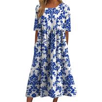 Vestido TBILILO, moderno, azul, floral, vintage, boho, feminino Vestido TBILILO, moderno, azul, floral, vintage, boho, feminino
