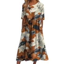 Vestido TBILILO vintage com estampa floral boho de manga curta para mulheres Vestido TBILILO vintage com estampa floral boho de manga curta para mulheres