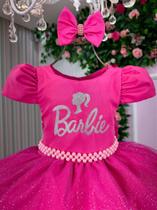 Vestido Temático Barbie Pink Com Tule e Glitter