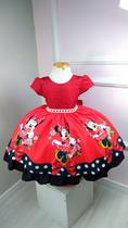 Vestido Tematico Festa Minnie Vermelho Aniversario Com Tiara de Orelha. Vestido Tematico Festa Minnie Vermelho Aniversario Com Tiara de Orelha.