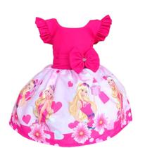 Vestido Temático Infantil Barbie Pink Flores Vestido Temático Infantil Barbie Pink Flores