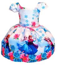 Vestido Temático Infantil Frozen Rosas