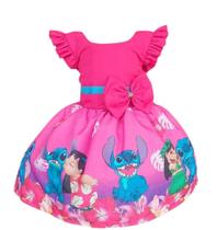 Vestido Temático Infantil Lilo Stitch Rosa Azul