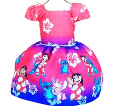 Vestido Temático Infantil Lilo Stitch Vermelho Pérola