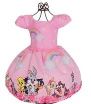 Vestido Temático Infantil Looney Tunes Rosa