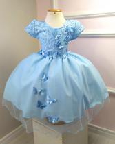 Vestido Tematico infantil Luxo Azul Borboletas Aniversario Festas Casamento Delicado Com Tiara. Vestido Tematico infantil Luxo Azul Borboletas Aniversario Festas Casamento Delicado Com Tiara.
