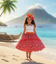 Vestido Temático Infantil Luxo Moana - Modelo 3 - Tecido Microfibra Vestido Temático Infantil Luxo Moana - Modelo 3 - Tecido Microfibra