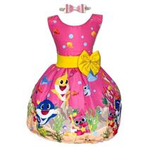 Vestido Temático Infantil Luxo Tubarão Rosa