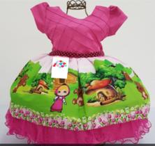 Vestido temático marsha e o urso festa aniversario bebe menina infantil - Ranna Bebe