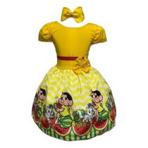 Vestido Temático Menina Comilona Amarelo Manga Vestido Temático Menina Comilona Amarelo Manga