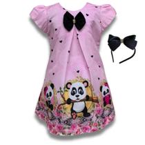 Vestido Temático trapézio Panda Baby Rosa Vestido Temático trapézio Panda Baby Rosa