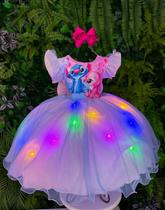 Vestido Temático Ysa Kids Lilo e Stitch Rosa Bebê com LED