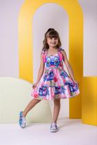 Vestido Temático Ysa Kids Stitch Rosa - Tecido Crepinho