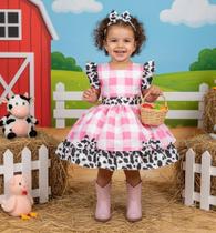 Vestido Tematicos Kids Fazendinha Rosa Vaquinha Vestido Tematicos Kids Fazendinha Rosa Vaquinha