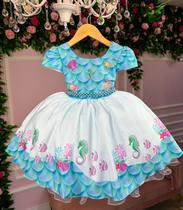 Vestido Tematicos Kids Fundo do Mar Sereia Ariel Azul Vestido Tematicos Kids Fundo do Mar Sereia Ariel Azul