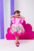 Vestido Temáticos Kids Princesas Rosa Luxo Aniversário