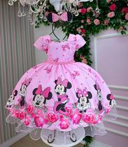 Vestido Tematicos Minnie/Minei Laço Rosa