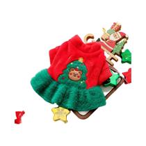 Vestido Térmico Espesso Para Cães E Gatos Com Estampa De Urso Em Árvore De Natal Vermelha Para