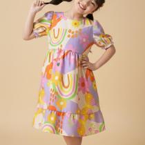 Vestido Ternura Infantil Menina Manga Princesa Estampado Colorido