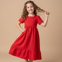 Vestido Ternura Liso Alfaiataria Manga Princesa Franzido Laço Luxo Festa