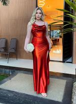 Vestido Terracota com Fenda Malha Filme Trançado nas Costas Tamanho 40