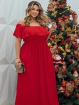 Vestido Terracota Longo Plus Size Fenda Lateral Ombro a Ombro Madrinhas Casamento Festa