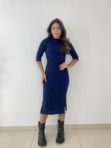Vestido Toda Casual Malha Canelado Midi Marinho Vestido Toda Casual Malha Canelado Midi Marinho