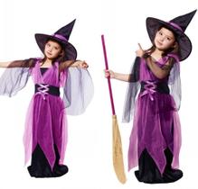 Vestido Traje Fantasia Infantil Halloween Dia das Bruxas Roxo + Chapéu COD.000479