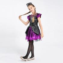 Vestido Traje Fantasia Infantil Juvenil Luxo Festa de Halloween Dia das Bruxas Bruxinha Roxo e Preto + Chapéu