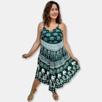 Vestido Trapézio Indiano Alça com Bolso Estampa elefantes - Sarat Moda Indiana
