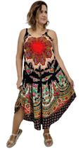 Vestido Trapézio Indiano Alça Estampado Floral Mandala 8603
