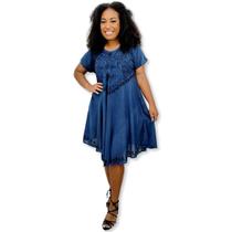 Vestido Trapézio Indiano Manga curta Plus Size Bordado S51