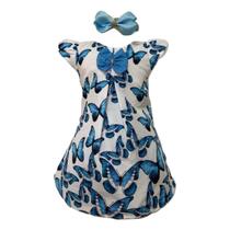 Vestido Trapézio Infantil Borboletas Azul