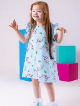 Vestido Trapézio Infantil Crepe - Azul Tema Autismo e Inclusão Vestido Trapézio Infantil Crepe - Azul Tema Autismo e Inclusão