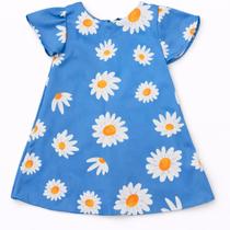 Vestido Trapézio Infantil Menina Luxo Estampado Colorido Cor:Margarida AzulTamanho:6