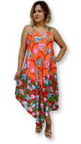 Vestido Trapézio Longuete Alça Estampa Flores Floral 8601