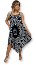 Vestido Trapézio Longuete Alça Estampa Mandala Flores 1221