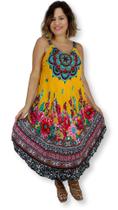 Vestido Trapézio Plus Size Alça Estampa Floral Mandala 5044