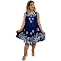 Vestido Trapézio Regata Batik e Bordado Plus Size 1294