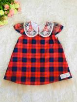 Vestido Trapézio Xadrez Vermelho Natal Menina Ensaio Luxo