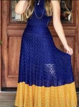 Vestido Tricô azul com amarelo