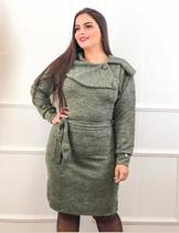 Vestido trico canelado verde militar Plus size G2