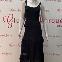 Vestido Trico Longo Premium com forro Babados Sofisticado Tam M