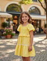 Vestido Tricoline Amarelo Com Faixinha Momi