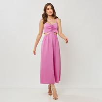 Vestido Tricoline Longo Rosa Miss Joy 7501