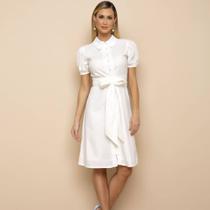 Vestido tricoline off white com faixa laura rosa jeans Vestido tricoline off white com faixa laura rosa jeans