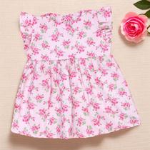 Vestido Tricoline Rosa para Bebê com Estampa Floral Delicada Vestido Tricoline Rosa para Bebê com Estampa Floral Delicada